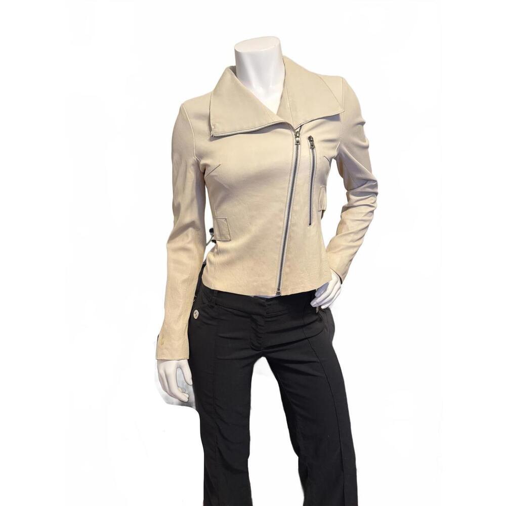 John Carlisle Signature Women’s Cream Leather Jacket Small Zip Front Lined